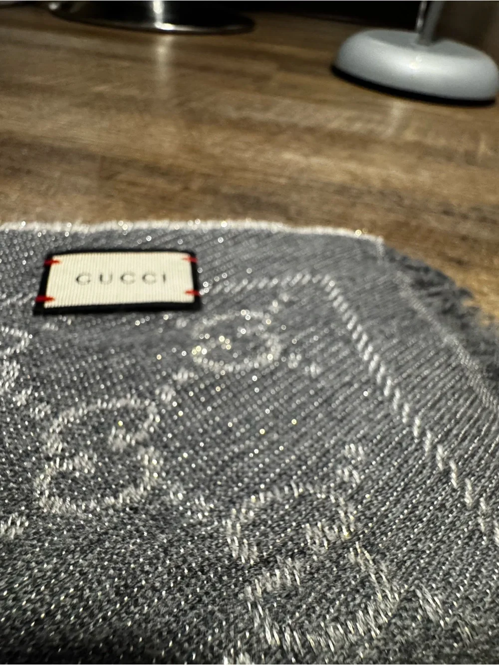 Gucci Gray Wool Blend Logo Scarf
